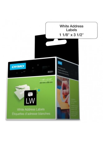 3.50" Width x 1.12" Length - 130/Roll - Rectangle - Direct Thermal - White - Paper - 2 / Box - dym30251